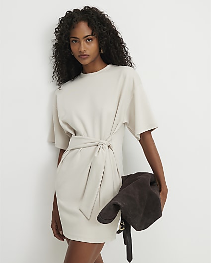 Cream Tie Front Mini Dress