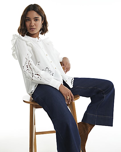 White Cotton Cutwork Frilly Blouse
