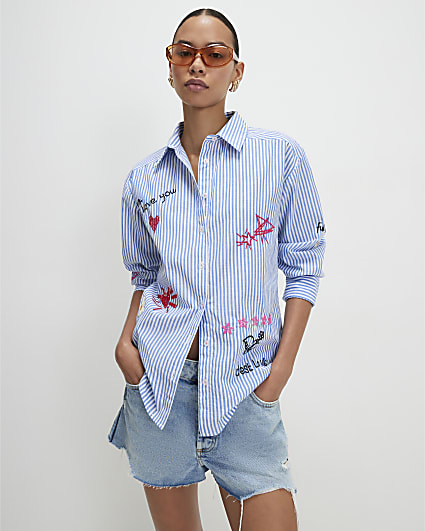 Blue Cotton Striped Sketch Boutique Shirt