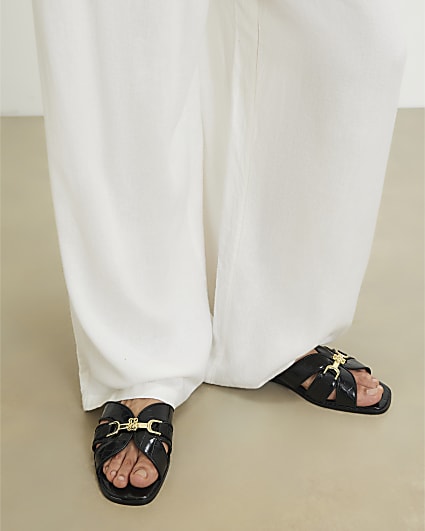Black Croc Print Flat Sandals