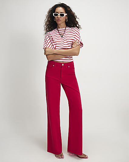 Red High Waisted Relaxed Straight Leg Jeans