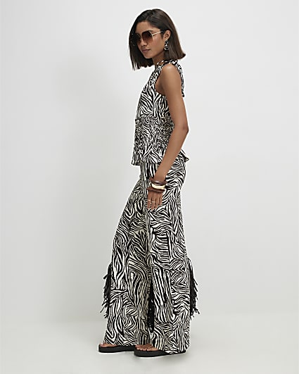 Brown Zebra Print Wide Leg Trousers