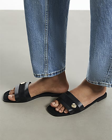 Black Hardware Branded Sandals
