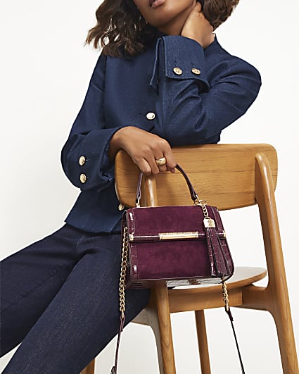 Burgundy Mini Faux Suede Cross Body Bag