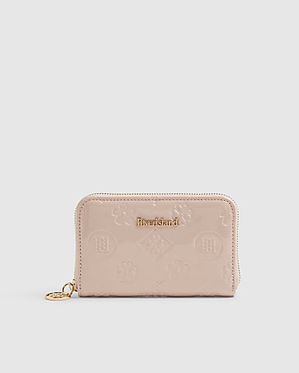 Pink Embossed Monogram Patent Zip Purse