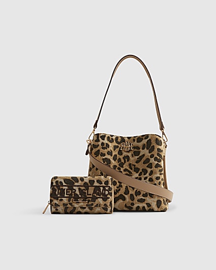 Beige RIR Leopard Jacquard Bucket Bag Bundle