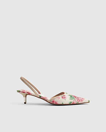 Pink Floral Diamante Slingback Court Heels