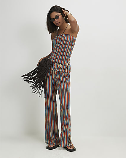 Red Metallic Stripe Wide Leg Trousers