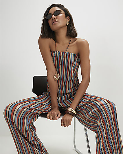 Red Metallic Stripe Bandeau Top