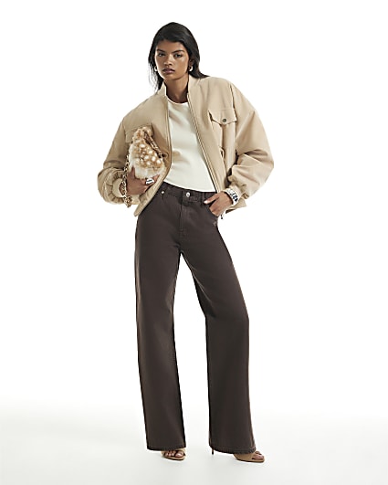 Brown High Waisted Relaxed Straight Leg Jeans