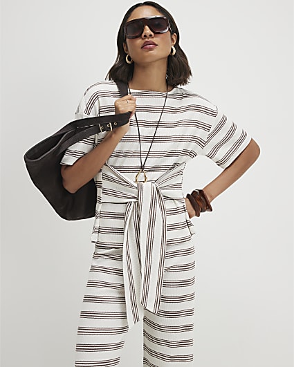 Cream Stripe Tie Top