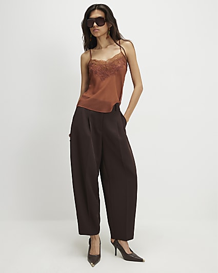Brown Drapey Barrel Leg Trousers