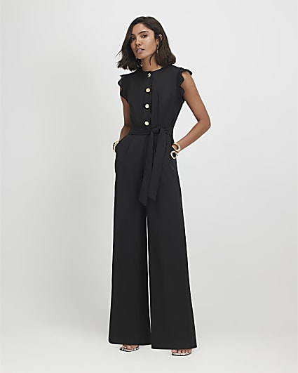 Black Scallop Trim Jumpsuit
