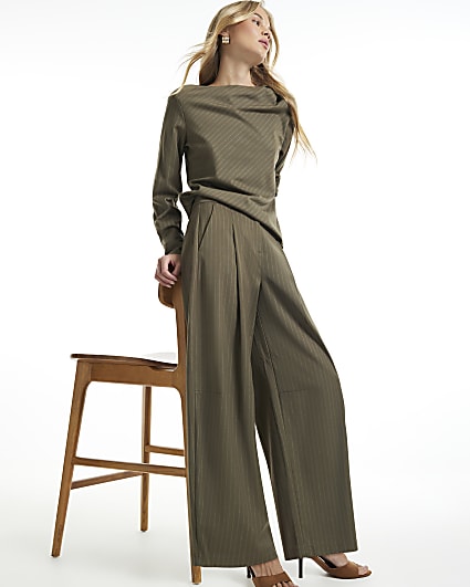Green Stripe Barrel Leg Trousers