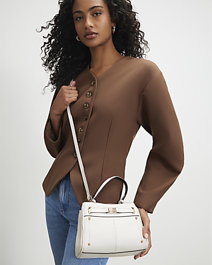 Cream Mini Pocketed Bar Front Tote Bag