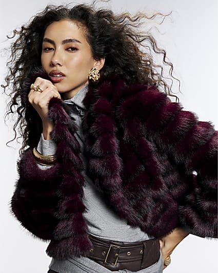 Purple Short Faux Fur Coat