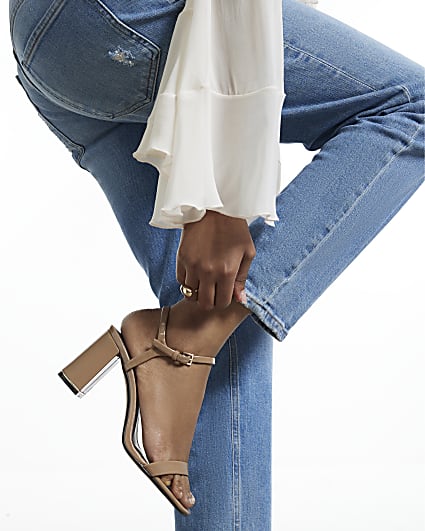 Beige Block Heeled Sandals