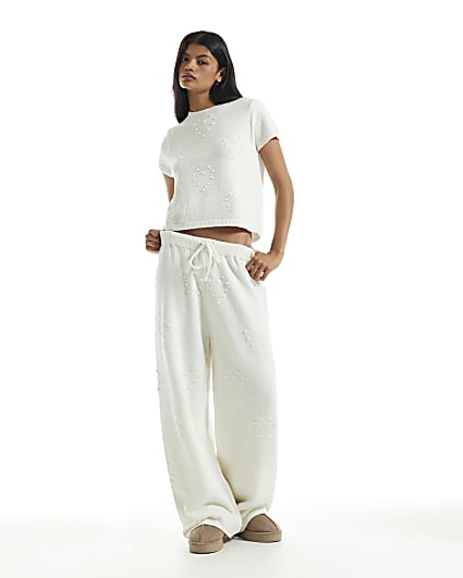 Cream Cosy Heart Embossed Trousers