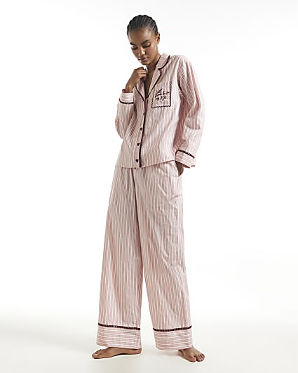 Pink Stripe Heart Trim Pyjamas