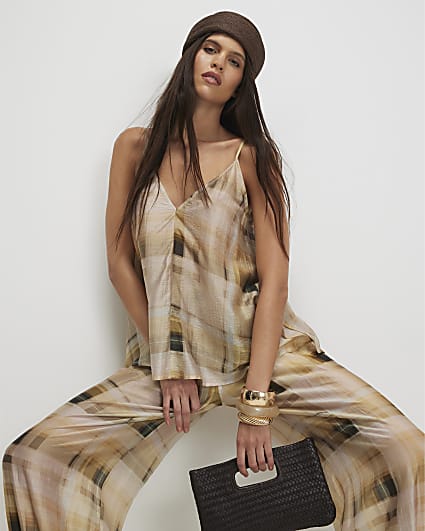 Cream Muted Check Cami Top