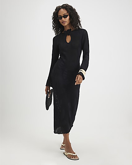 Black Crochet Floral Maxi Dress