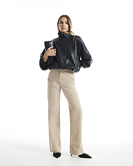 Cream Corduroy High Waisted Straight Jeans