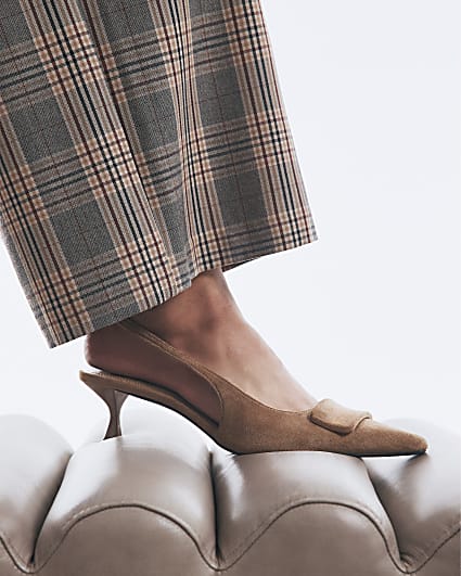 Beige Faux Suede Slingback Court Heels