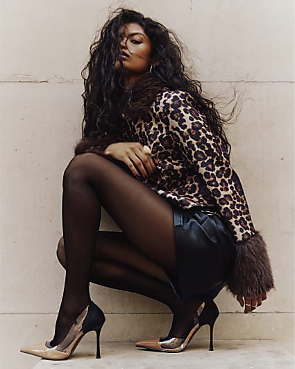 Black Spliced Perspex Court Heels
