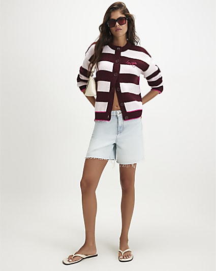 Red Knitted Stripe Happy Cardigan