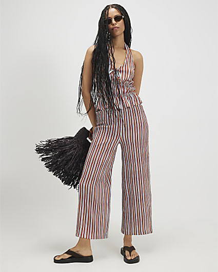 Orange Stripe Textured Culottes