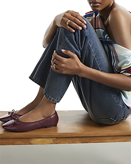 Burgundy Toe Cap Bow Ballet Flats