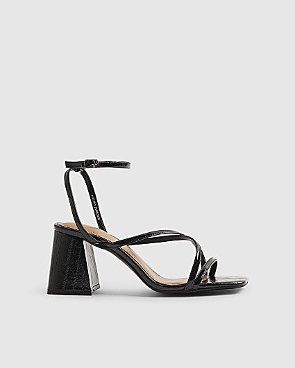 Black Strappy Low Block Heel Sandals