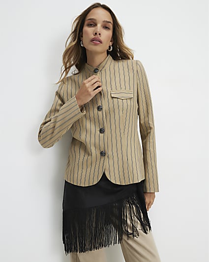 Beige Stripe Pocket Detail Jacket