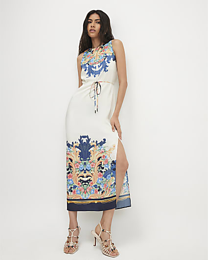 Navy Floral Midi Slip Dress