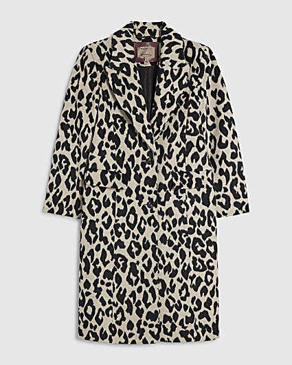 Petite Cream Leopard Print Coat