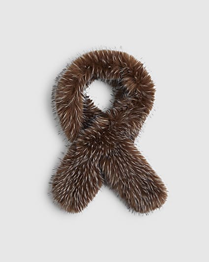 Brown Tipped Long Faux Fur Scarf