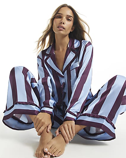 Brown Stripe Satin Long Sleeve Pyjamas