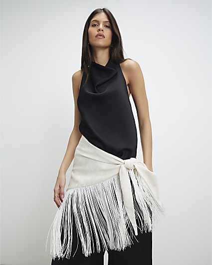 Cream Fringe Jacquard Hip Scarf