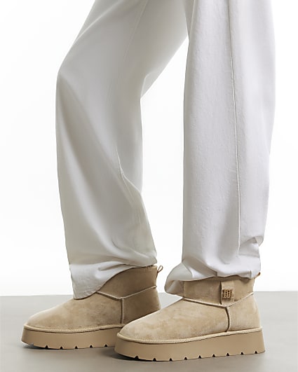 Beige Faux Fur Lined Platform Boots