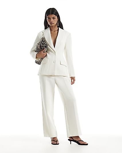 Cream Tux Detail Slim Leg Trousers