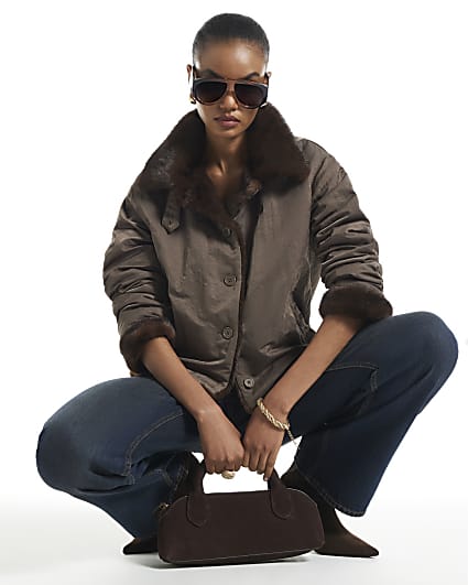 Khaki Funnel Neck Jacket