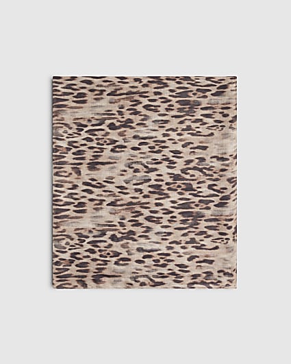 Beige Leopard Voile Large Scarf