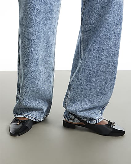 Black Wide Fit Patent Bow Fringed Loafers