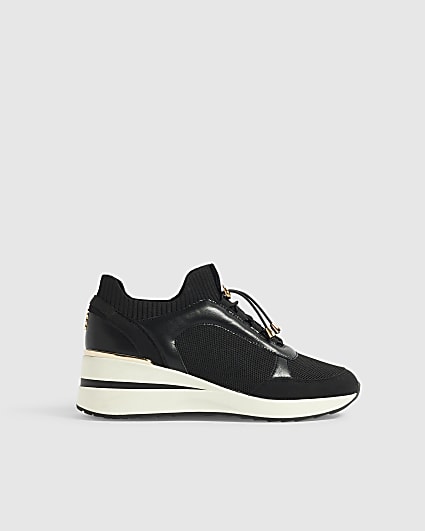 Black Flyknit Toggle Wedge Trainers