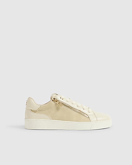 Beige Zip Side Lace Up Trainers