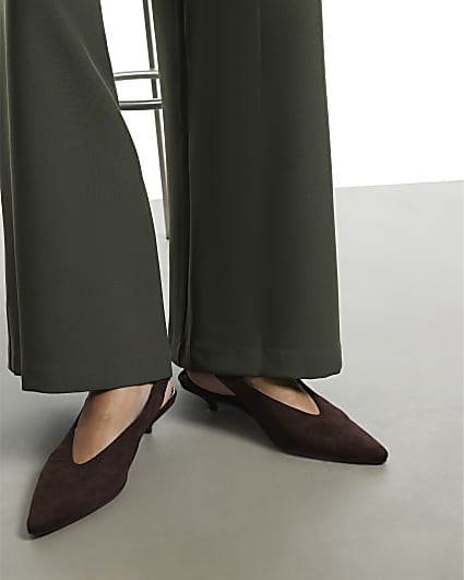 Brown Slingback Court Kitten Heels