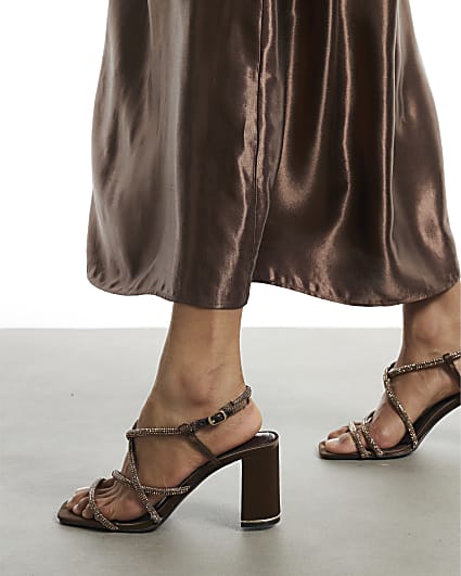 Brown Strappy Block Heeled Sandals