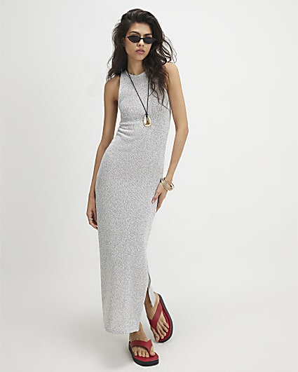 Grey Textured Midi Maxi Dress