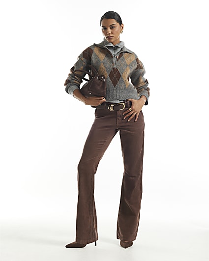 Brown Mid Rise Corduroy Bootcut Jeans