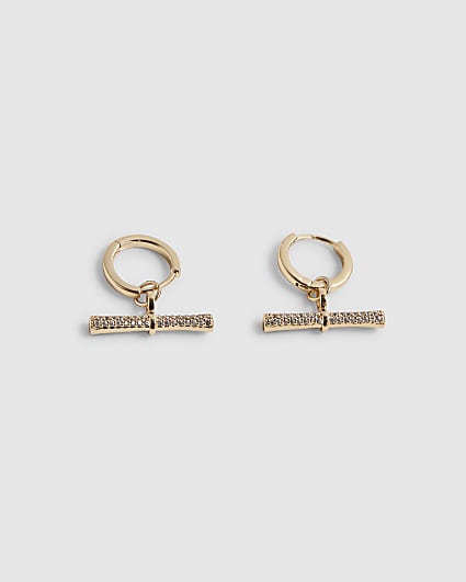 Gold Diamante T Bar Earrings